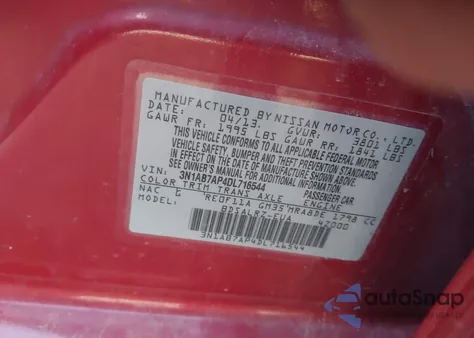 2013 Nissan Sentra Sr from USA, damaged, VIN 3N1AB7AP4DL716544